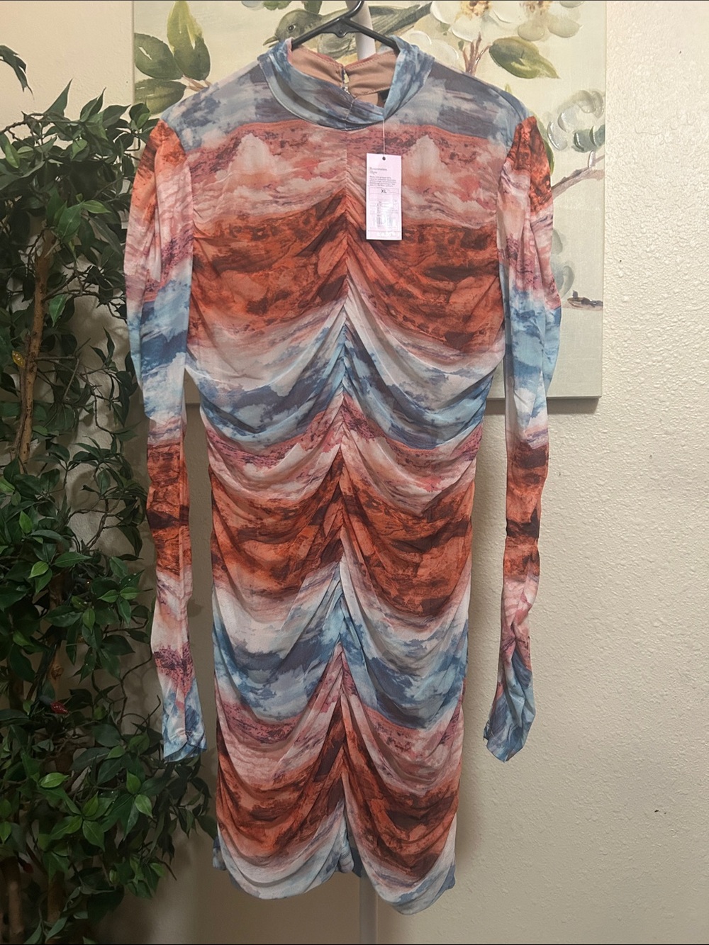 wild fable Rust and Blue Ruched Long-Sleeve Bodycon Dress